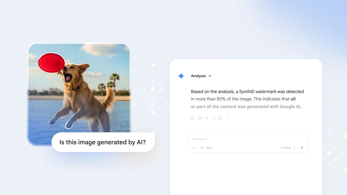2025년 Google 공식 발표의 제미나이 이미지 검사 시연과 Google AI 워터마크 설명